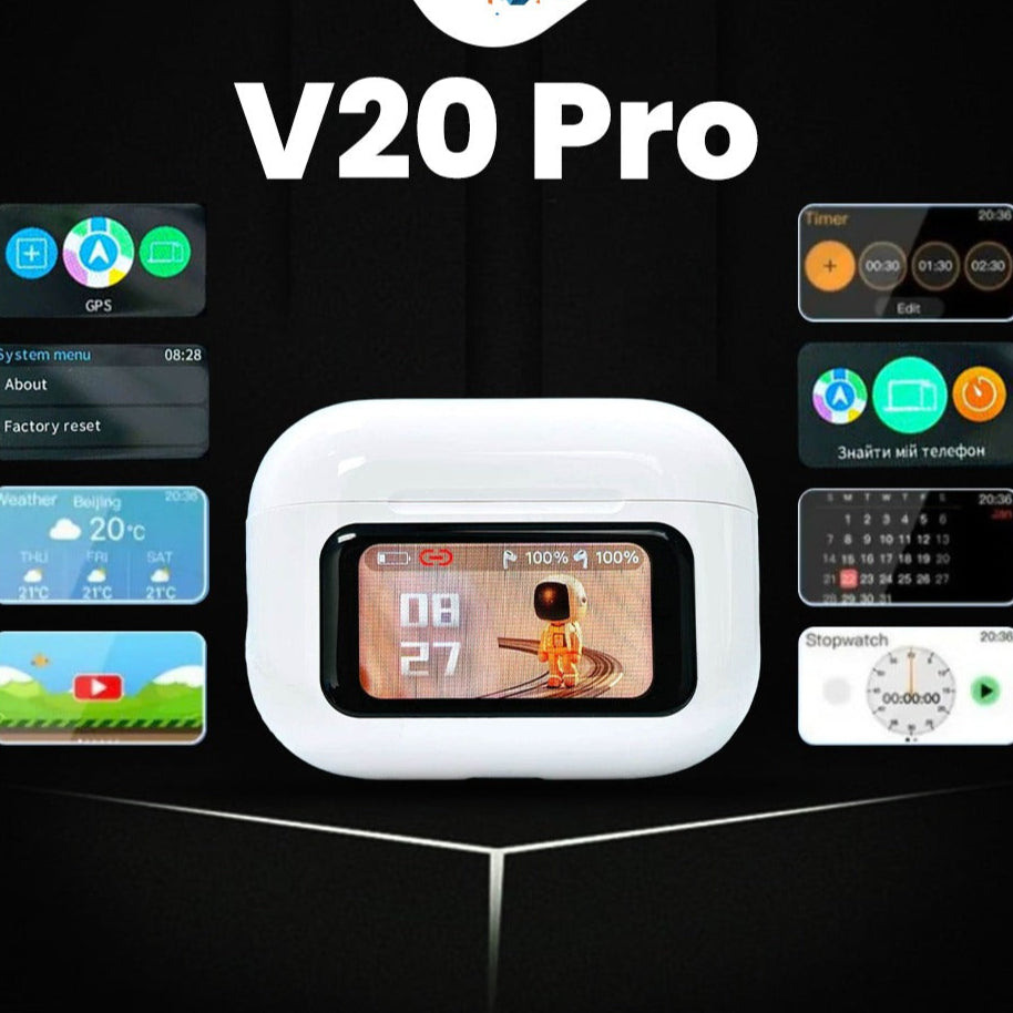 V20 Pro TWS Airbuds | Bluetooth 5.4 | ANC+ENC | Touch Display | 32H Battery