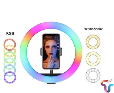 MJ33 13" RGB LED Ring Light – Multi-Color Rainbow & Off-White Light with Phone Clip (Without Stand)