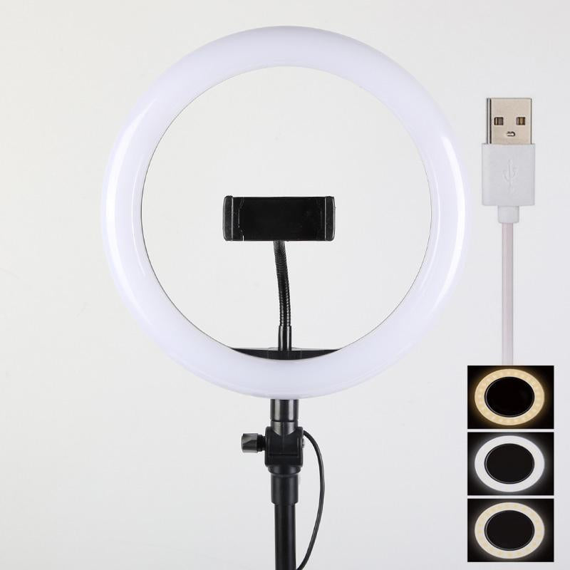 26CM Selfie LED Ring Light with Ball Head & Mobile Holder – 3-Color Brightness, Dimmable (Stand Not Included)