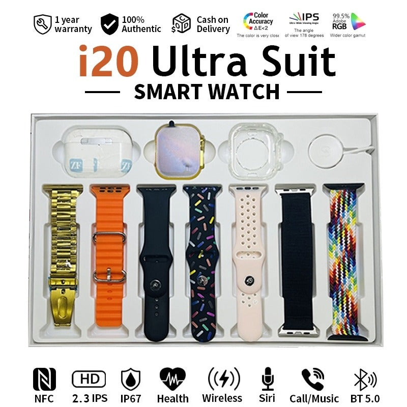 i20 Ultra Max Smartwatch with Earpods Pro 2 & 7 Premium Interchangeable Straps - The Ultimate Tech Bundle