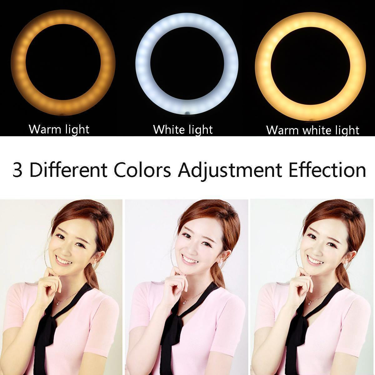 26CM Selfie LED Ring Light with Ball Head & Mobile Holder – 3-Color Brightness, Dimmable (Stand Not Included)