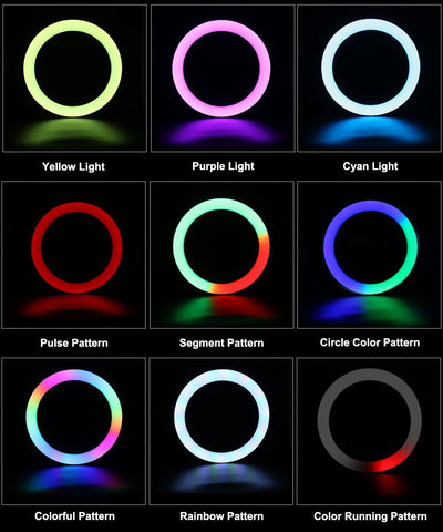 MJ33 13" RGB LED Ring Light – Multi-Color Rainbow & Off-White Light with Phone Clip (Without Stand)