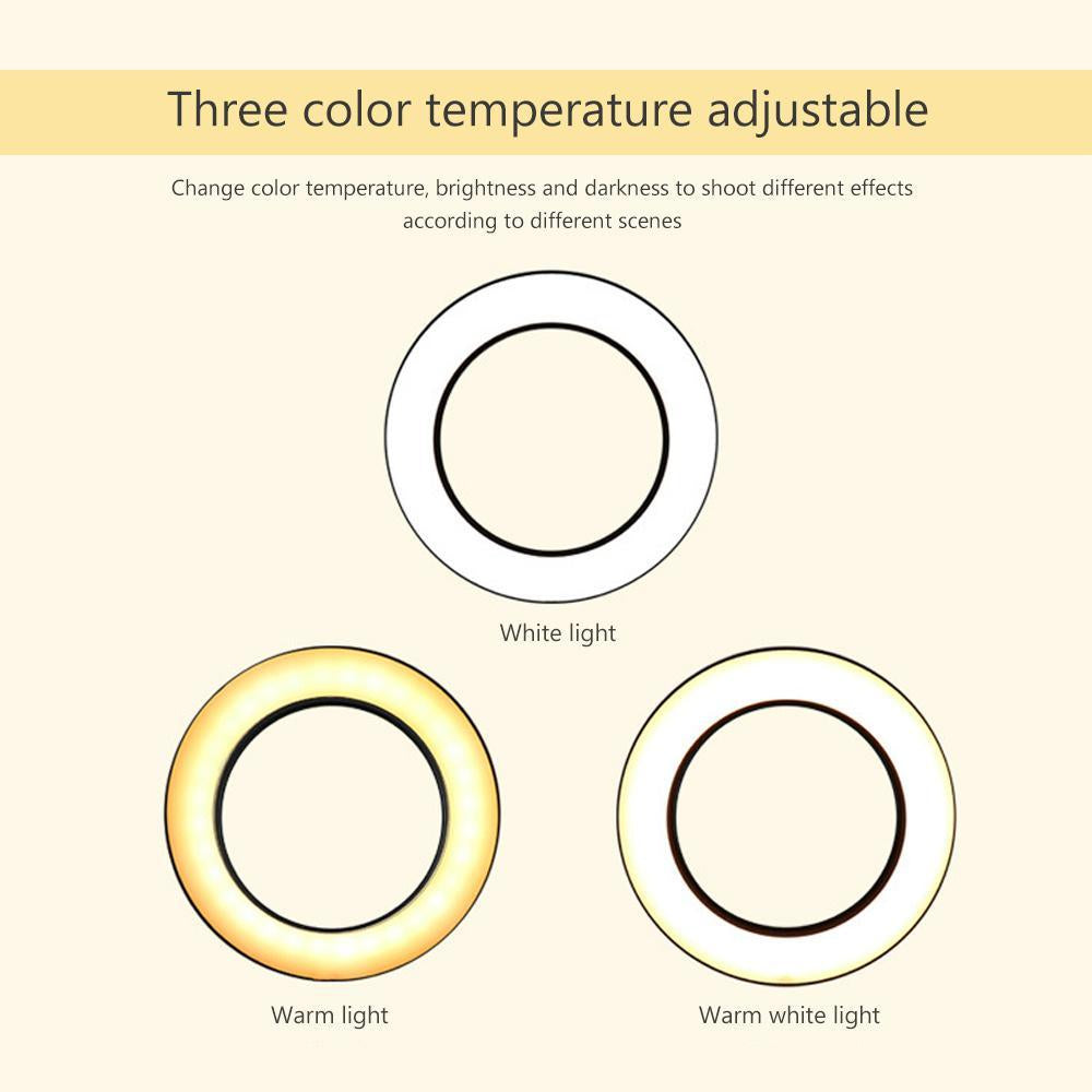 26CM Selfie LED Ring Light with Ball Head & Mobile Holder – 3-Color Brightness, Dimmable (Stand Not Included)