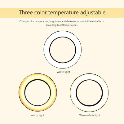 26CM Selfie LED Ring Light with Ball Head & Mobile Holder – 3-Color Brightness, Dimmable (Stand Not Included)