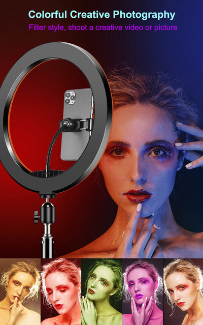 MJ33 13" RGB LED Ring Light – Multi-Color Rainbow & Off-White Light with Phone Clip (Without Stand)