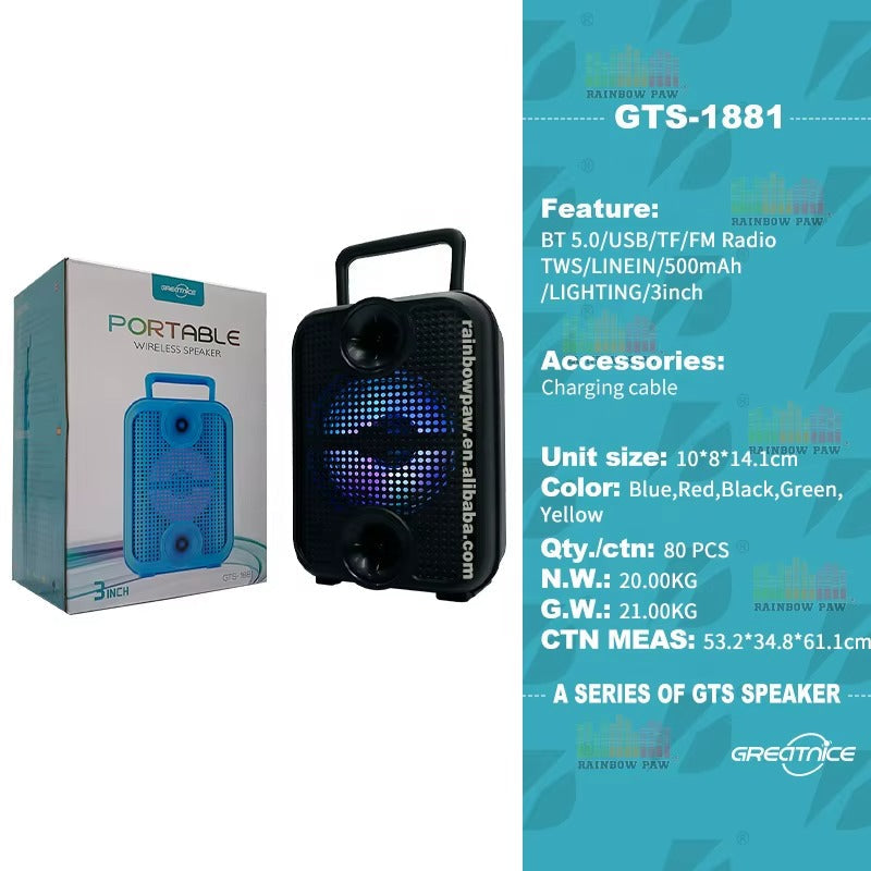 GTS-1881 GlowBeat 3-Inch Bluetooth Speaker with Dynamic Lighting Effects